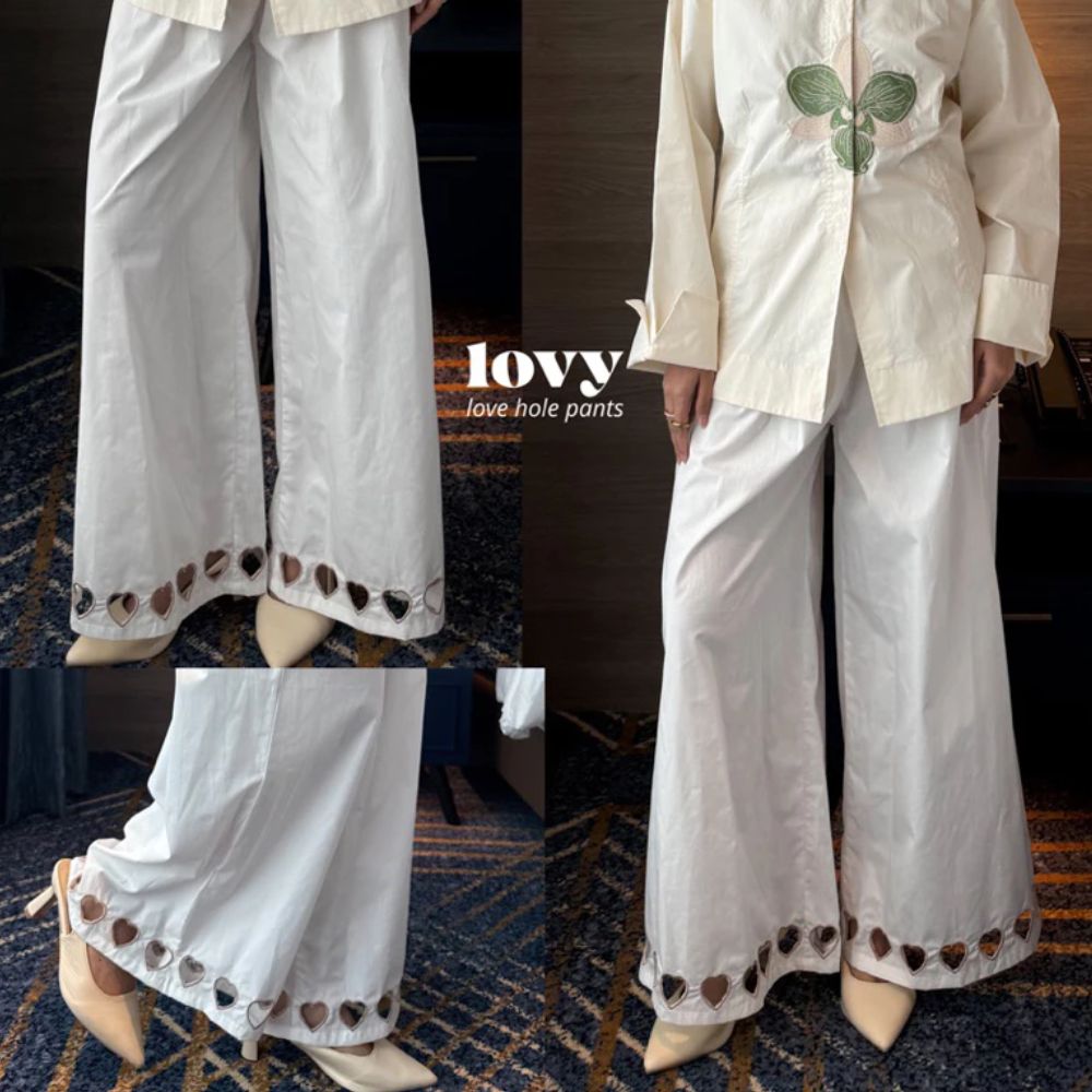 Love Embroidery Poplin Pants