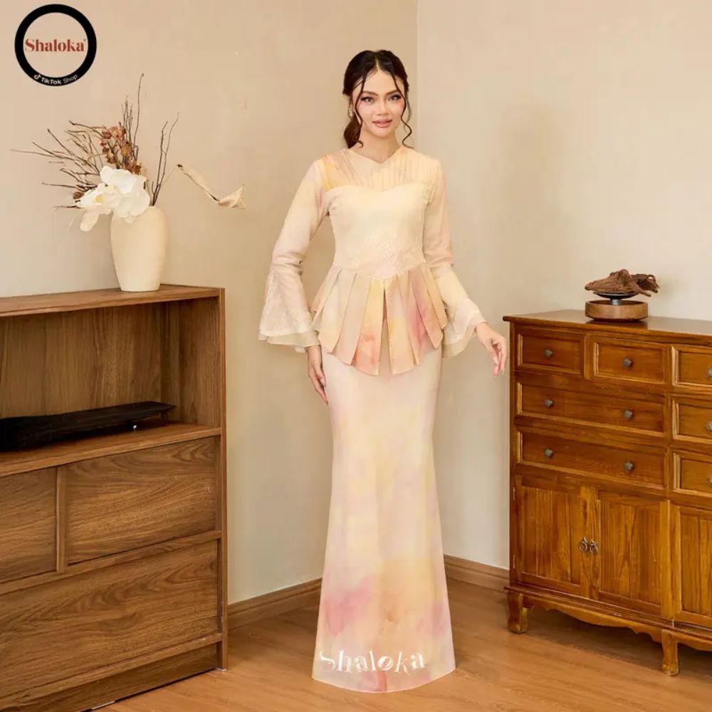 PRE ORDER | Layra Kurung Peplum Printed Chiffon Lace Moden