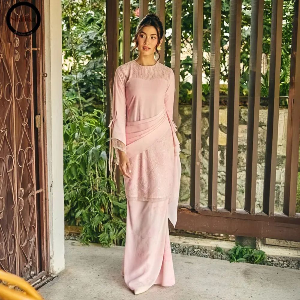 Fleur Kurung Labuh Printed Chiffon Lace Moden