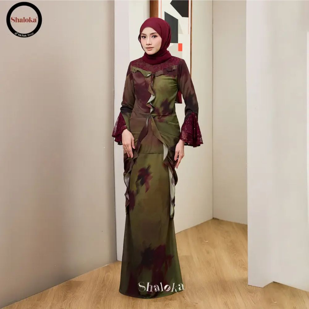 PRE ORDER | Nora Kurung Labuh Printed Chiffon Lace Moden