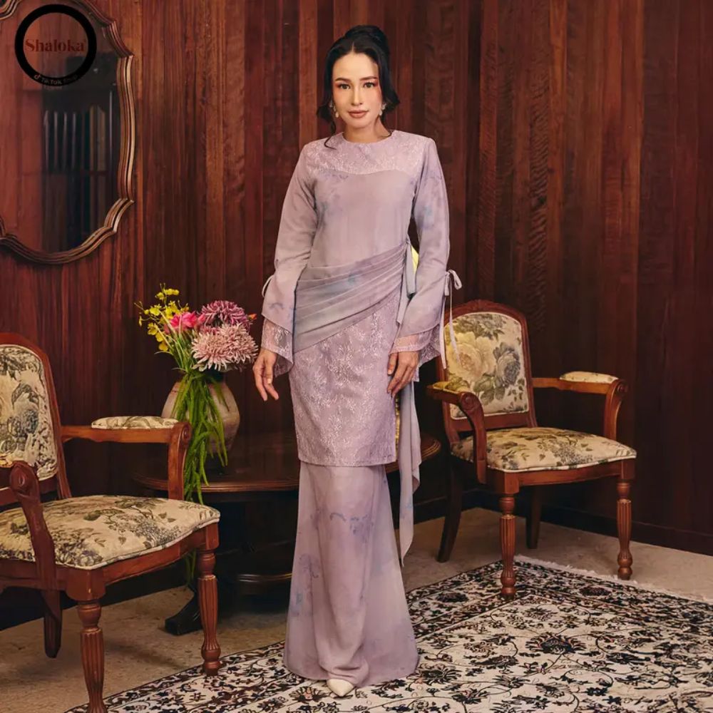 Fleur Kurung Labuh Printed Chiffon Lace Moden