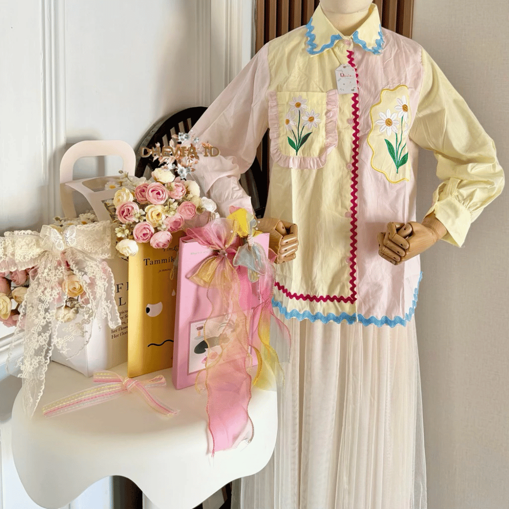PRE ORDER | Milea Two-Tone Embroidered Blouse