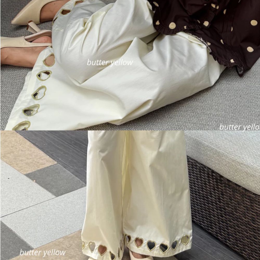 Love Embroidery Poplin Pants