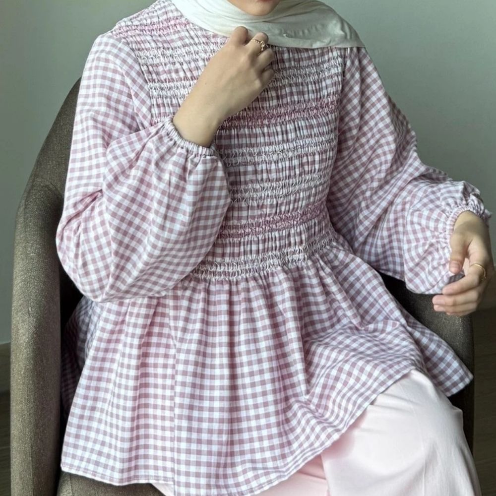 Embroidered Checkered Blouse