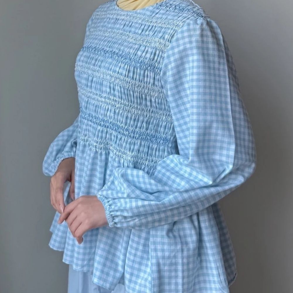 Embroidered Checkered Blouse