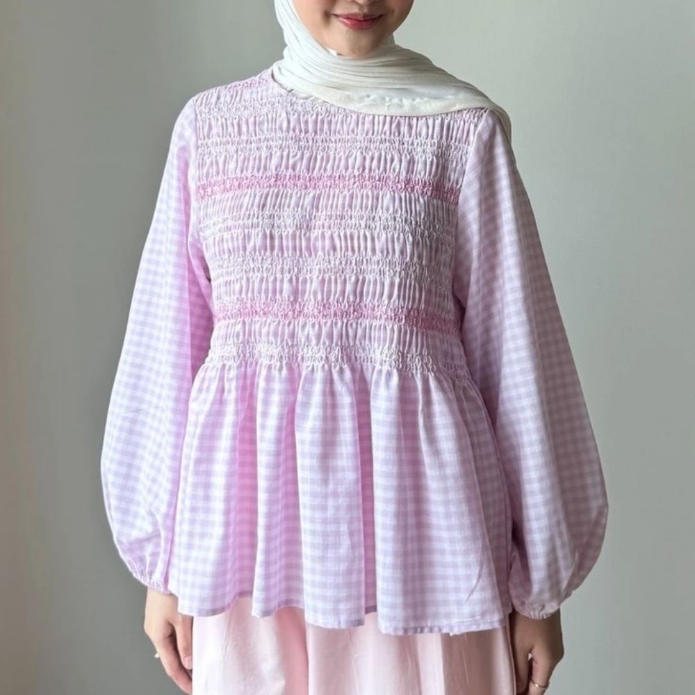 Embroidered Checkered Blouse