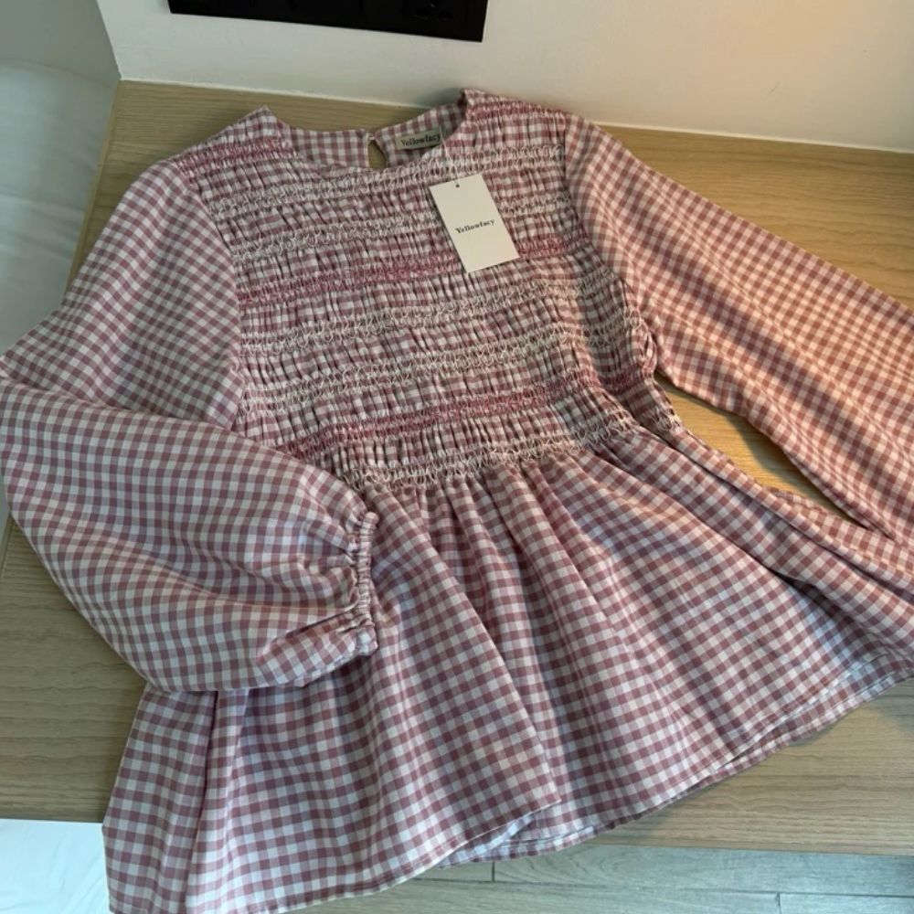 Embroidered Checkered Blouse