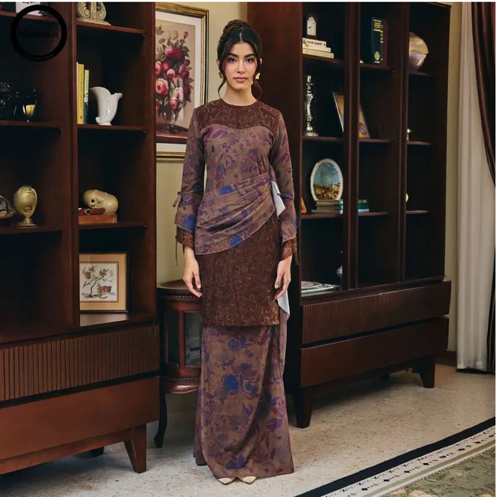 Fleur Kurung Labuh Printed Chiffon Lace Moden