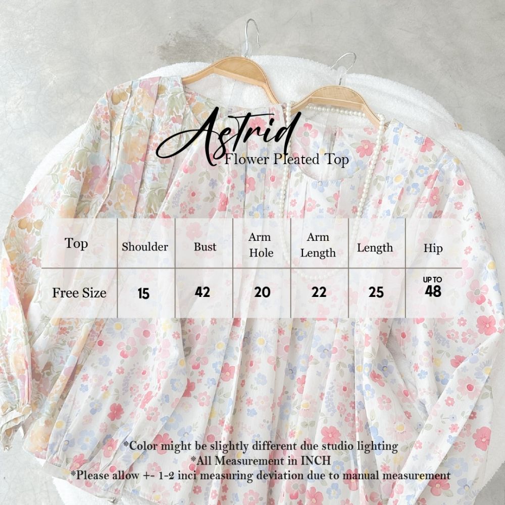 Astrid Flower Pleated Top