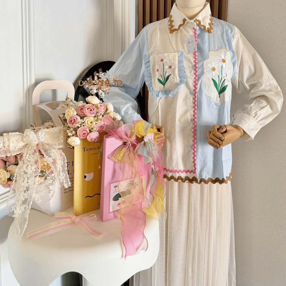 PRE ORDER | Milea Two-Tone Embroidered Blouse