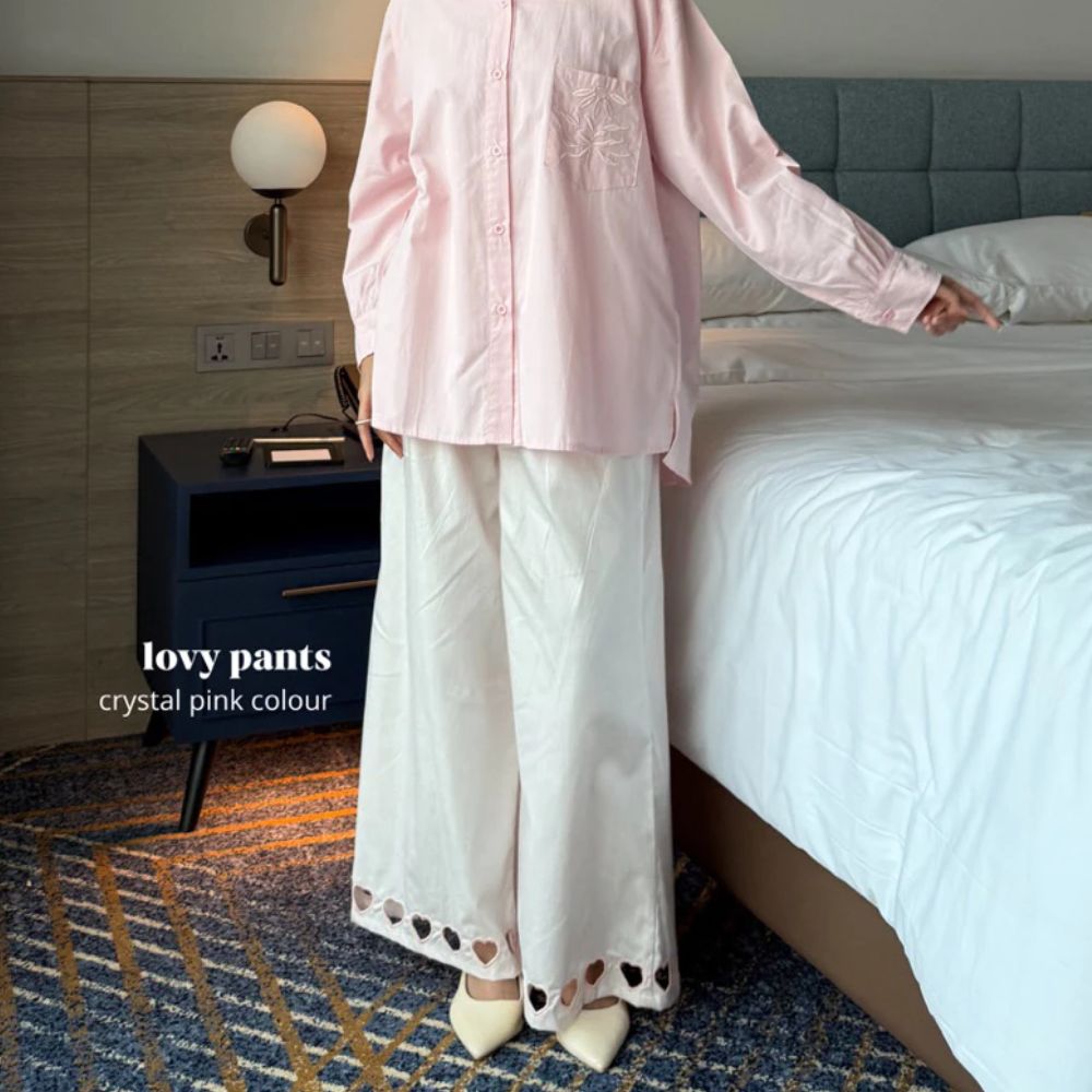 Love Embroidery Poplin Pants