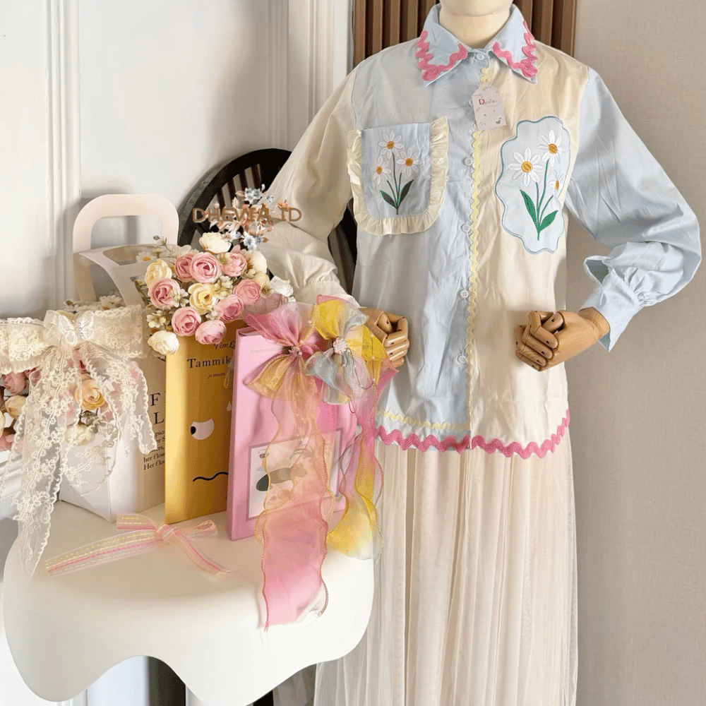 PRE ORDER | Milea Two-Tone Embroidered Blouse