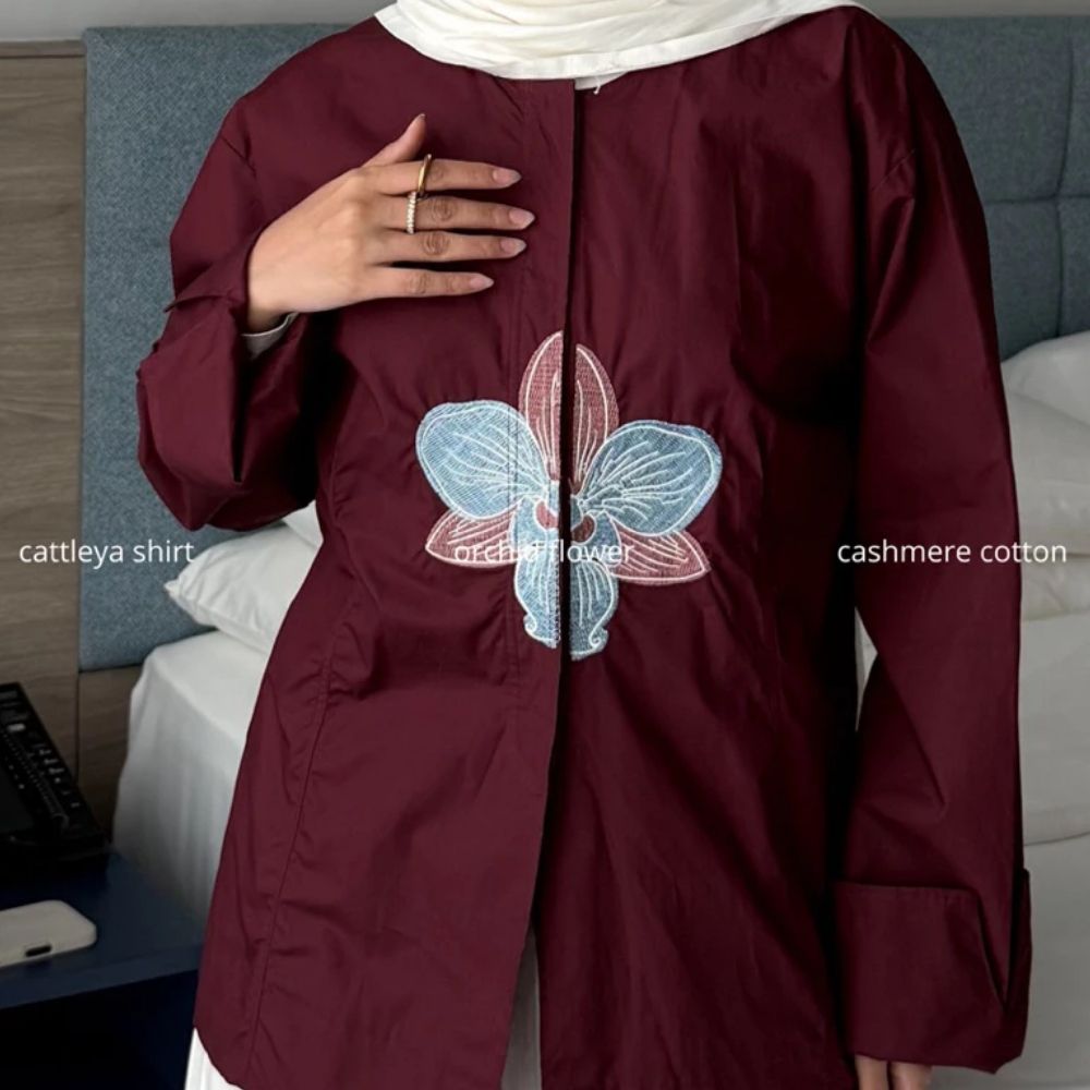 Orchid Embroidery Cotton Shirt