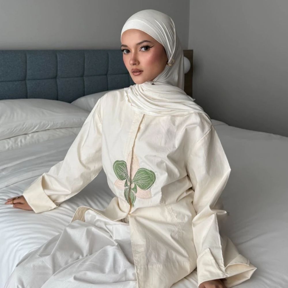 Orchid Embroidery Cotton Shirt
