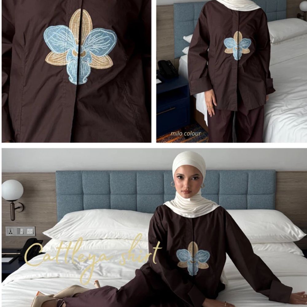 Orchid Embroidery Cotton Shirt
