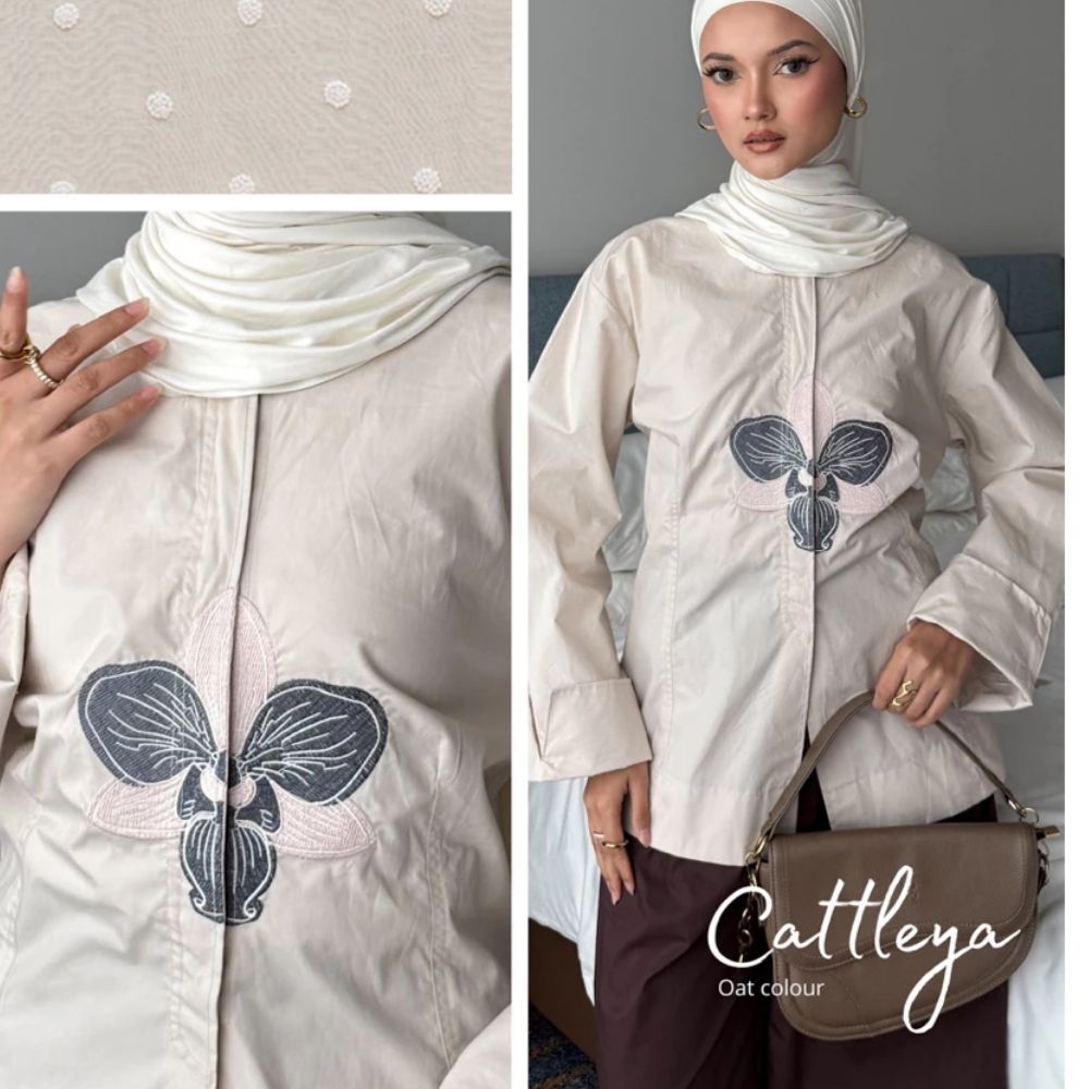 Orchid Embroidery Cotton Shirt
