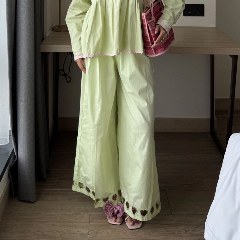 Love Embroidery Poplin Pants