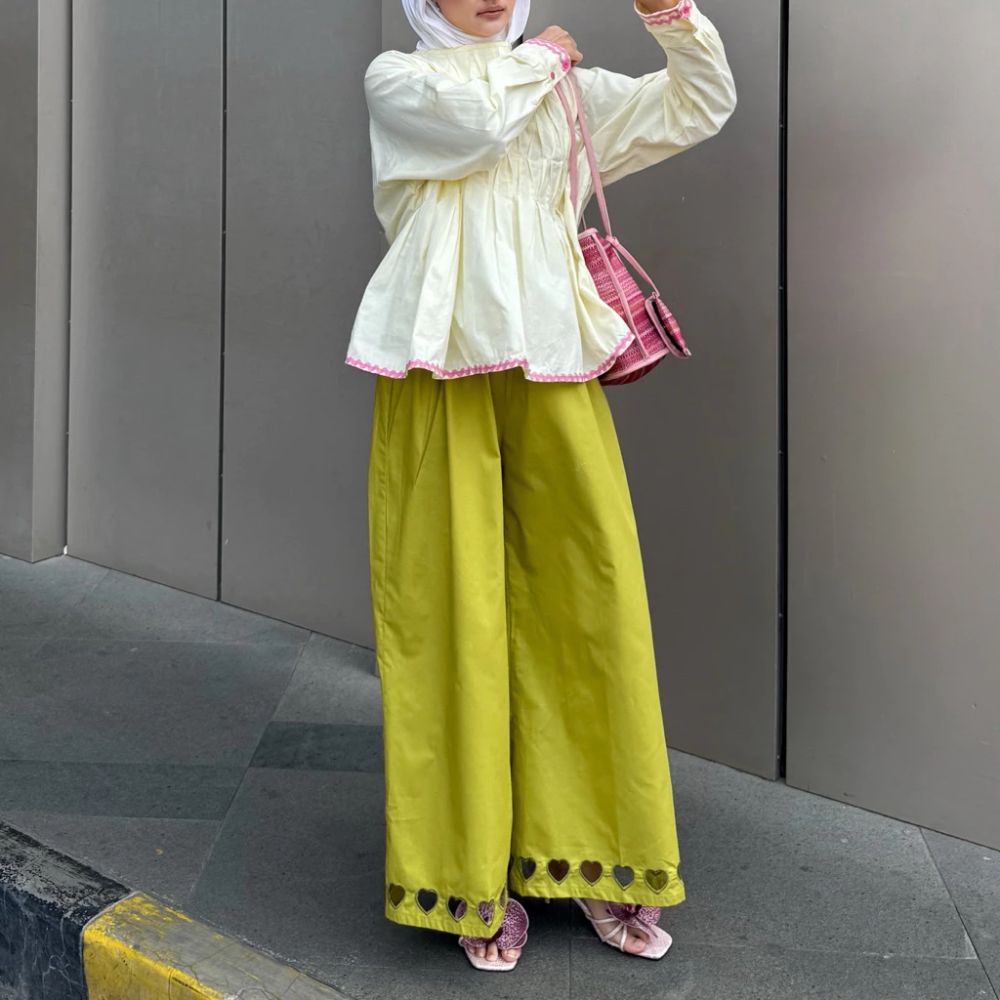 Love Embroidery Poplin Pants
