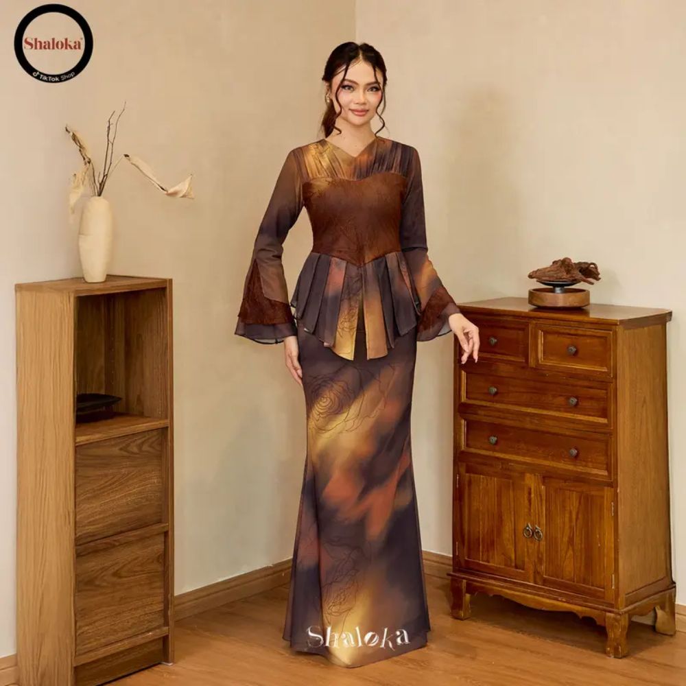 PRE ORDER | Layra Kurung Peplum Printed Chiffon Lace Moden - CULTLABEL