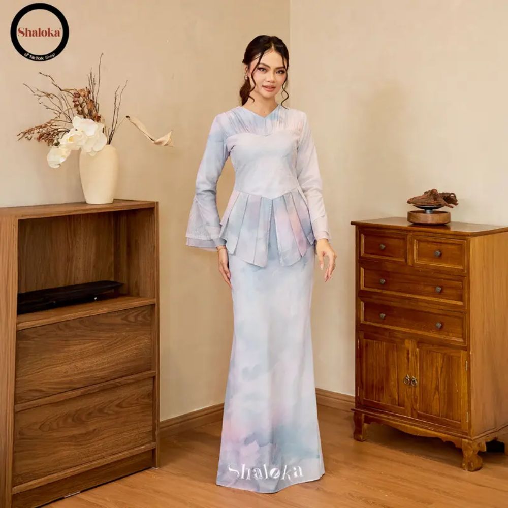 PRE ORDER | Layra Kurung Peplum Printed Chiffon Lace Moden - CULTLABEL
