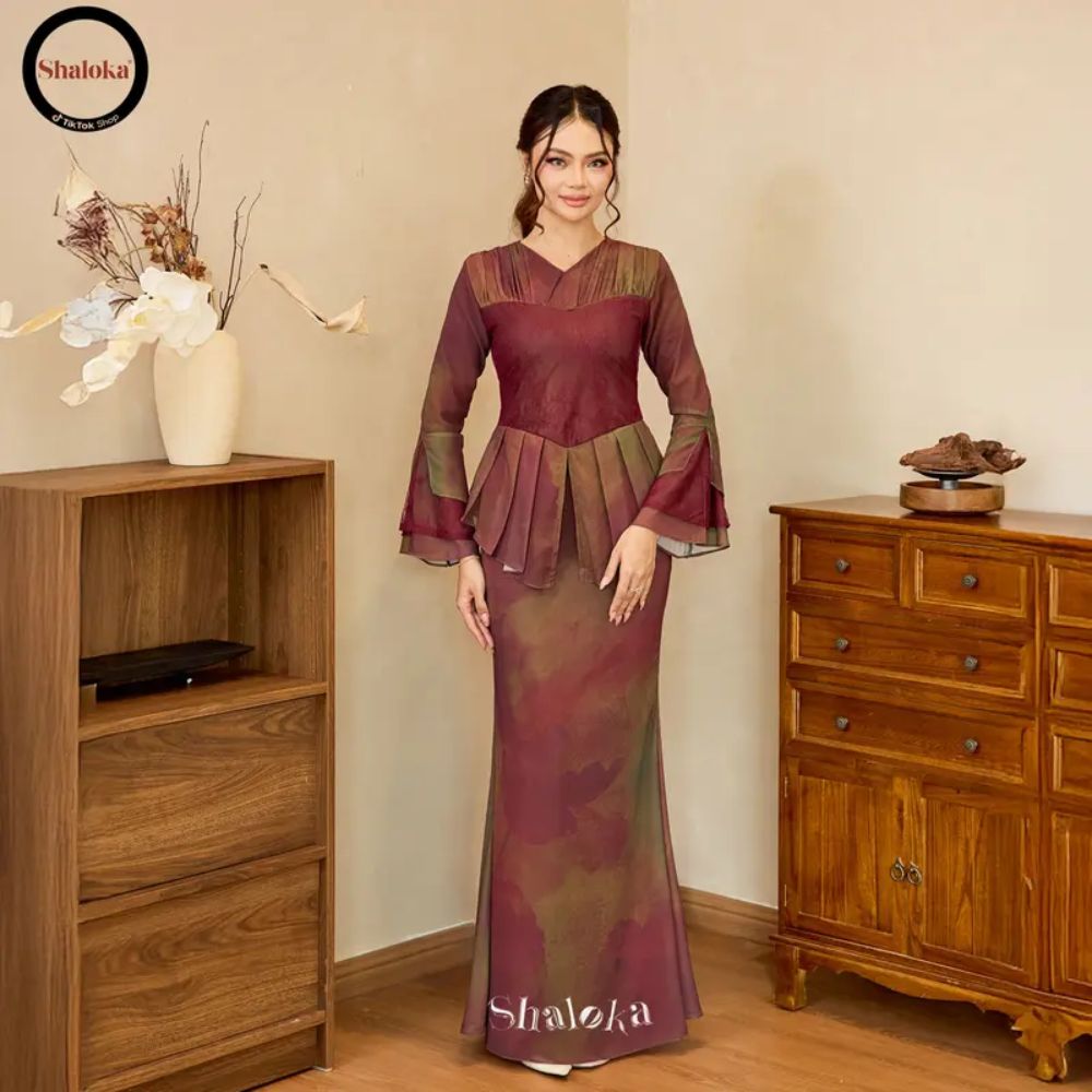 PRE ORDER | Layra Kurung Peplum Printed Chiffon Lace Moden - CULTLABEL